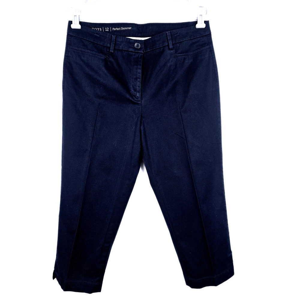 Talbots Perfect Skimmer Pants Navy Blue Cropped Chino Stretch Size 12 JO3069